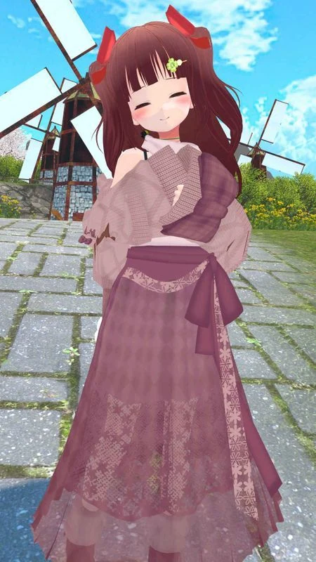 薄荷のVRChatアバター写真：風車の背景・着物