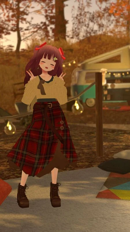 薄荷のVRChatアバター写真：チェック柄・秋の背景