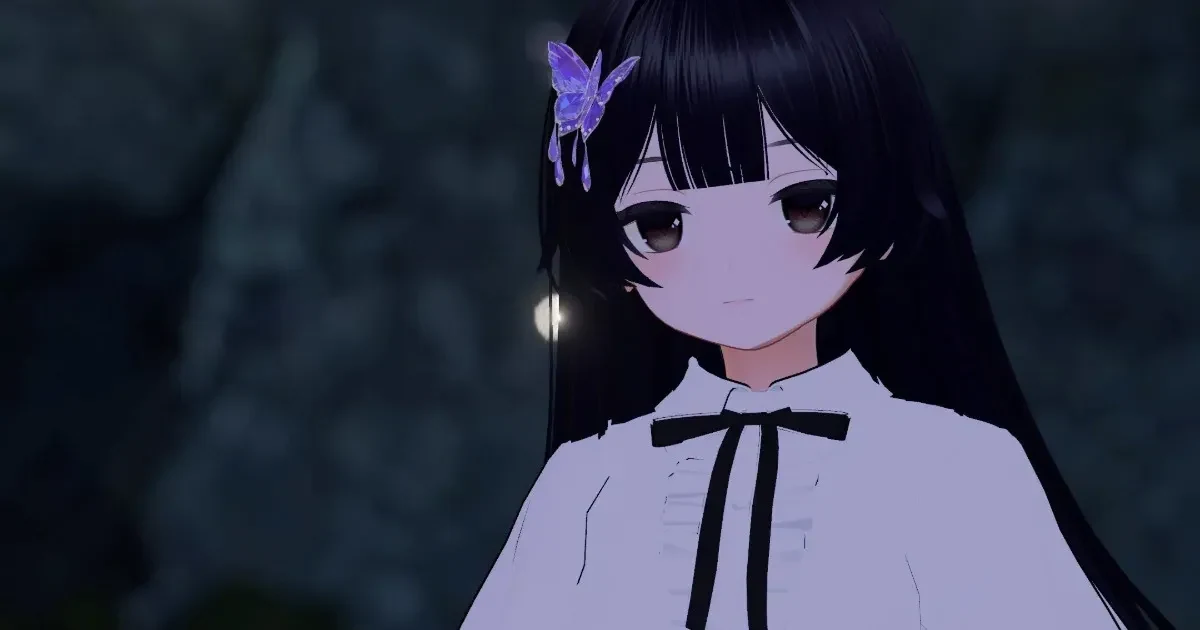 ミルティナのVRChatアバター写真：白い衣装・蝶飾り