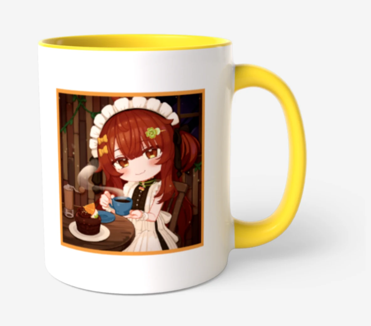 けい〜〜る様のイラストを使用した黄のツートンカラーマグカップ